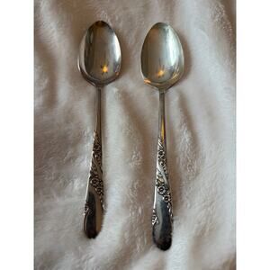 Tudor Plate Oneida Community Silverplate Evening Star Serving Spoons Set Of 2